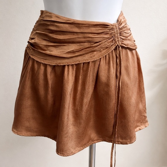 aerie Dresses & Skirts - Aerie Ruched Smocked Waist Satin Mini Skirt Bronze Brown Size Small